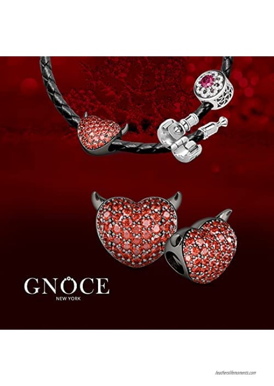GNOCE Devil's Heart Charms Devil's Kiss Charms Pendants with Red Cubic Zirconia 925 Sterling Silver Bead Charms for Bracelet/Necklace Women Girls Gift