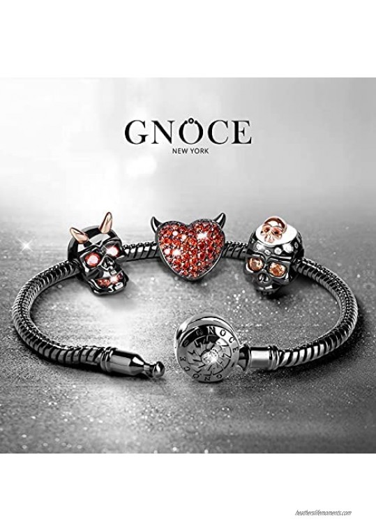 GNOCE Devil's Heart Charms Devil's Kiss Charms Pendants with Red Cubic Zirconia 925 Sterling Silver Bead Charms for Bracelet/Necklace Women Girls Gift