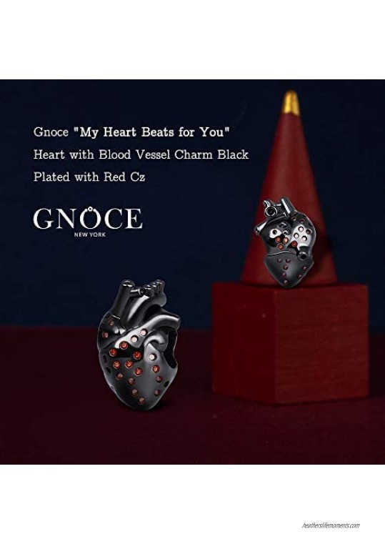 GNOCE Heart with Blood Vessel Charms Sterling Silver My Heart Beats for You Horror Charm Bead Black Plated Fit Bracelet/Necklace Jewelry Gift for Women Girls