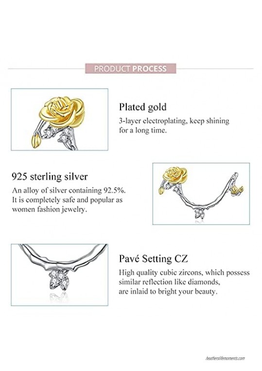 Gold Rose Vine Charms 925 Sterling Silver Enmesh Charms fits Pandora Bracelet for Women