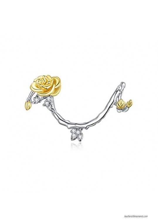Gold Rose Vine Charms 925 Sterling Silver Enmesh Charms fits Pandora Bracelet for Women