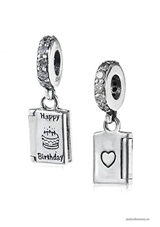 Happy Birthday Day Charm 925 Sterling Silver Cake Charm Book Charm for Pandora Bracelet (B)