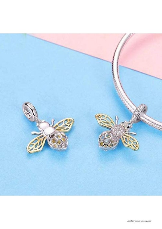 Insect Charm 925 Sterling Silver bee Butterfly Dragonfly Animal Charms Fit on 3mm Pandora Snake Chain Bracelet