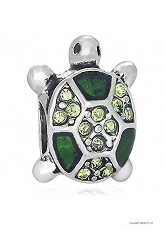 J&M Green Sea Turtle with Crystals Charm Bead for Charms Bracelets