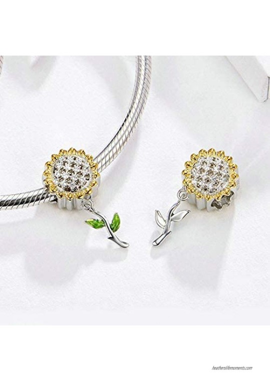 LAMOONY Sunflower Charm 925 Sterling Silver Sun Charm Flower Charm Love Gift Charm for Pandora Charm Bracelet
