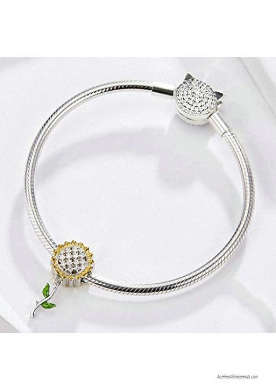 LAMOONY Sunflower Charm 925 Sterling Silver Sun Charm Flower Charm Love Gift Charm for Pandora Charm Bracelet