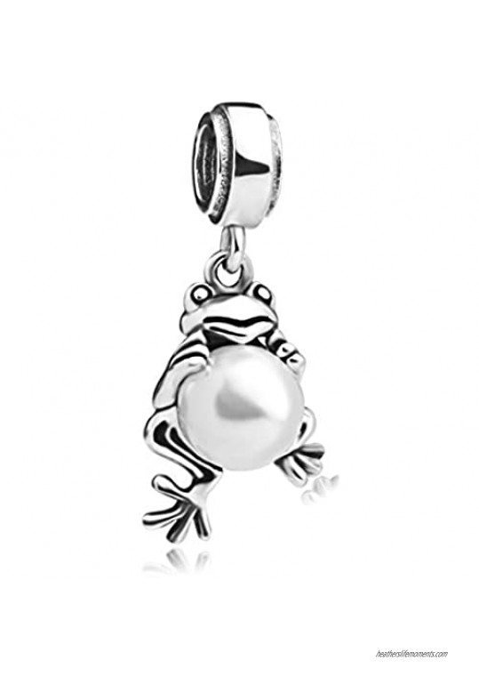 Leaping Frog with Pearl Charm 925 Silver Bead Fits European Brand Charms Wonderful
