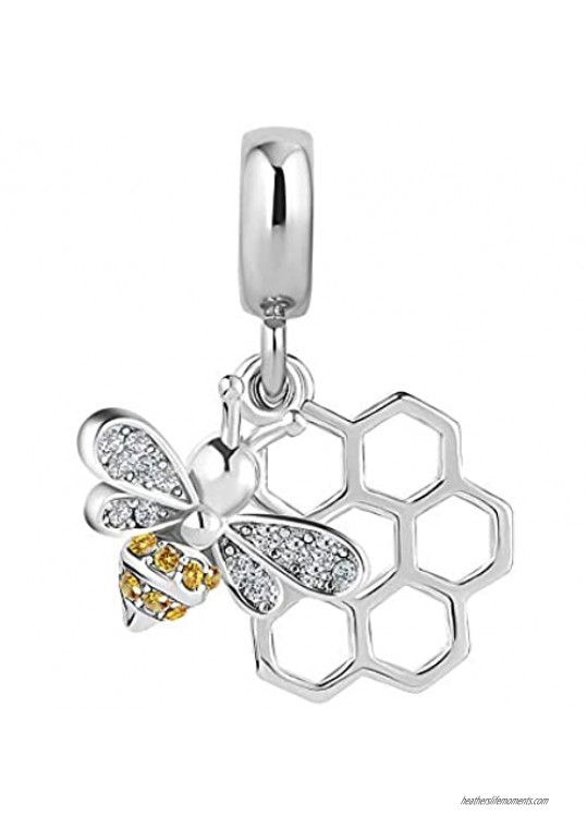LovelyCharms Honey Bee Honeycomb Animal Charm Dangle Bead for Bracelet