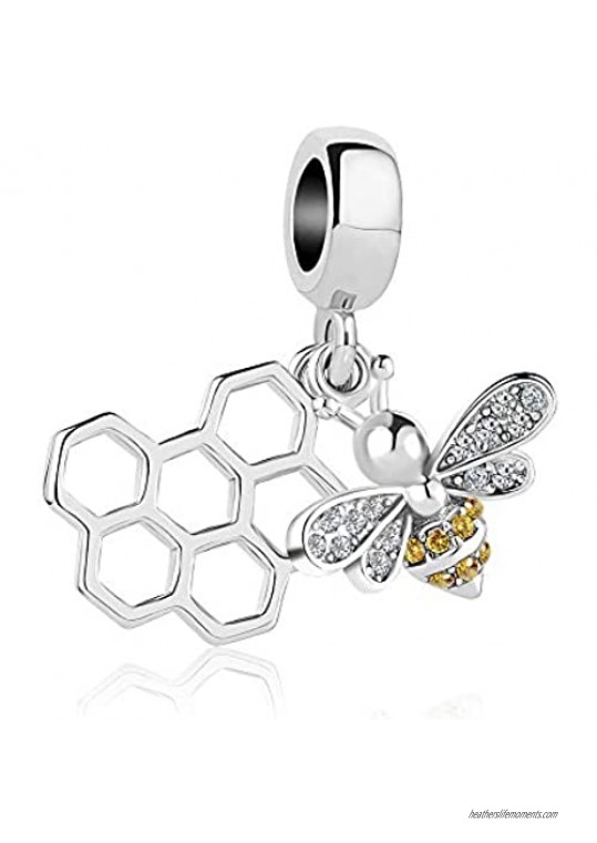 LovelyCharms Honey Bee Honeycomb Animal Charm Dangle Bead for Bracelet