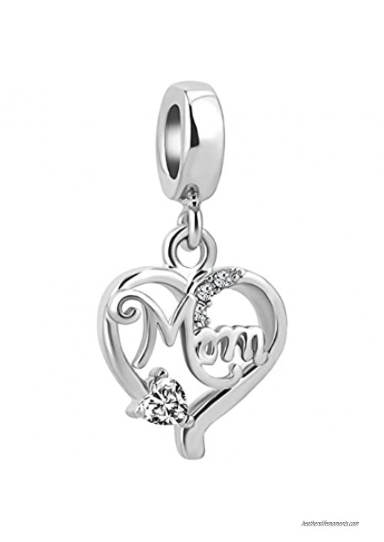 LovelyCharms Love Mom Mother Heart Charm Dangle Bead for European Bracelet
