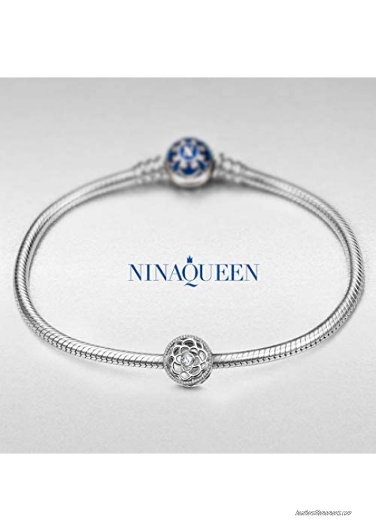 NINAQUEEN Happy Birthday 925 Sterling Silver Bead Charms 5A Cubic Zirconia and Hand-applied Enamel Jewelry Box included for Gift Fit for Pandora Charms Bracelet