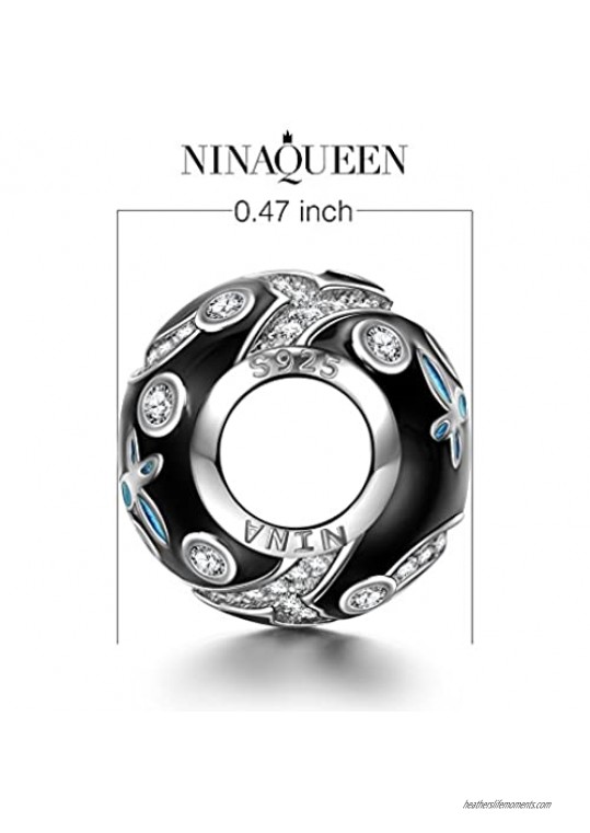 NINAQUEEN Valentine's Day Gifts for Mom Butterfly Queen 925 Sterling Silver Bead Charms Fit for Bracelet Gifts for Teens Girls