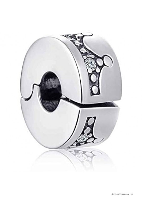 Original 925 Sterling Silver Charms Clip Lock Spacers Stopper Charm Beads for Bracelets (Crown Clip)