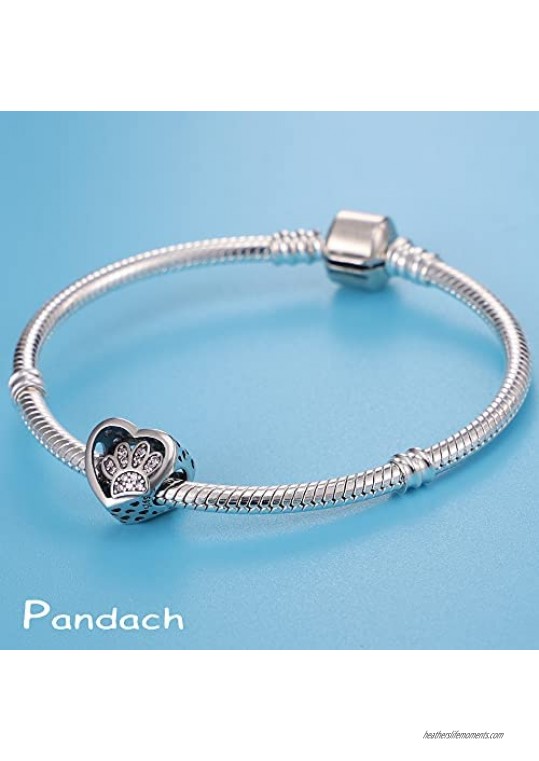 Pandach Paw Prints Charms fits Pandora Charms Bracelets for Woman- Silver Dangle Pendant Cubic Zirconia Bead Girl Jewelry Beads Gifts for Women Bracelet&Necklace