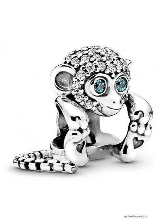 Pave Cute Monkey Charm Silver Charm in 925 Sterling Silver Bead Charm Fit DIY Bracelets for Women Jewelry