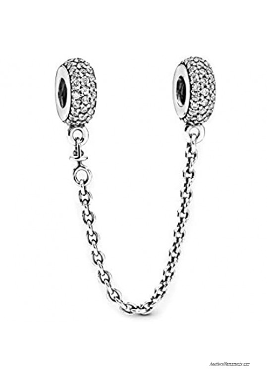 Pave Inspiration Safety Chain Silver Charm 925 Sterling Silver Charm DIY Jewelry Fits European Snake Chain Bracelet (Inspiration Safety)