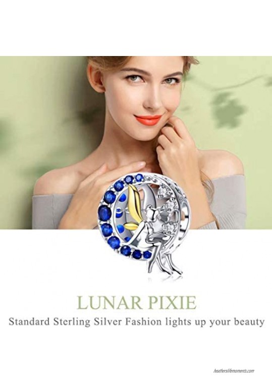 Presentski Good Luck Moon Charms Fairy Charms for Bracelet 925 Sterling Silver Pixie Charms Bead Fairy Necklace for Teen Girls Women