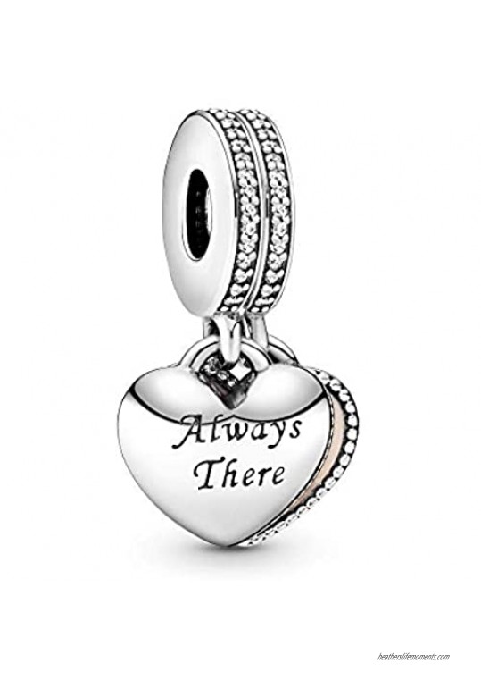 S925 Sterling Silver Always There Hearth Dangle Cubic Zirconia Best Friend Charm Jewelry for Bracelet Necklace