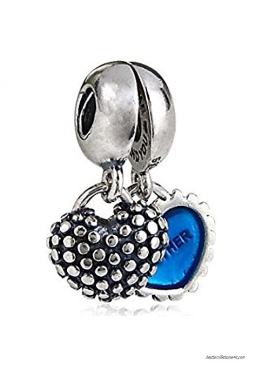 SOUKISS Mother Son Charms Piece of My Heart Pendant Authentic 925 Sterling Silver Blue Enamel Heart Dangle Bead for European Charms Bracelets…