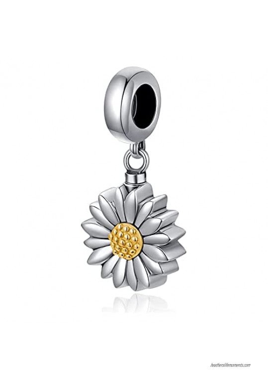 Sunflower Cremation Charm for Ashes 925 Sterling Silver Urn Bead Charm Fit Pandora Bracelet Keepsake Memorial Locket for Women Mom