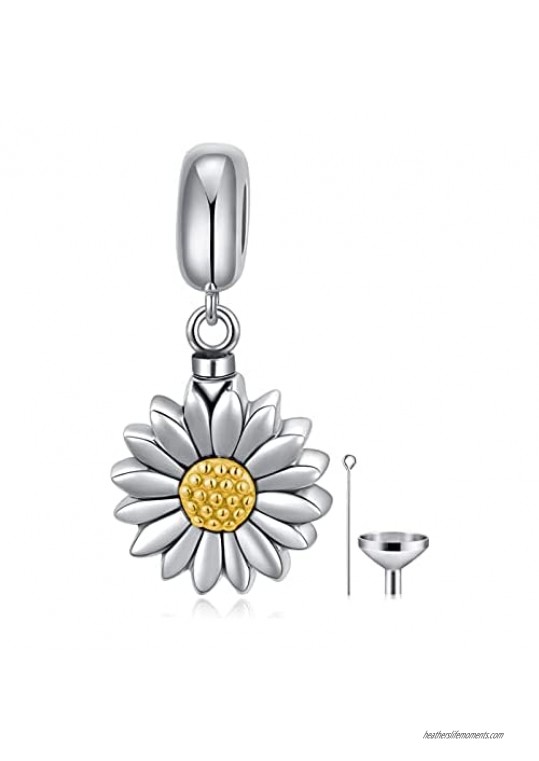 Sunflower Cremation Charm for Ashes 925 Sterling Silver Urn Bead Charm Fit Pandora Bracelet Keepsake Memorial Locket for Women Mom