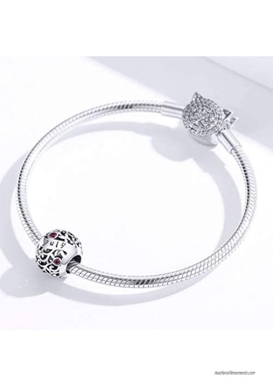 VOROCO Birthstone Charms 925 Sterling Silver Bead Happy Birthday Charm for Pandora Bracelet Necklace