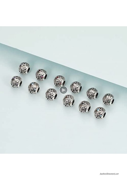 VOROCO Birthstone Charms 925 Sterling Silver Bead Happy Birthday Charm for Pandora Bracelet Necklace