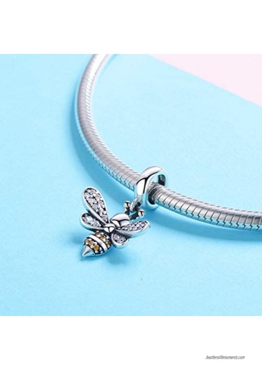 WOSTU Charm Bracelets Charms Luxury Sterling Silver Enamel Magnolia Dangle Charms fit Charms Bracelets