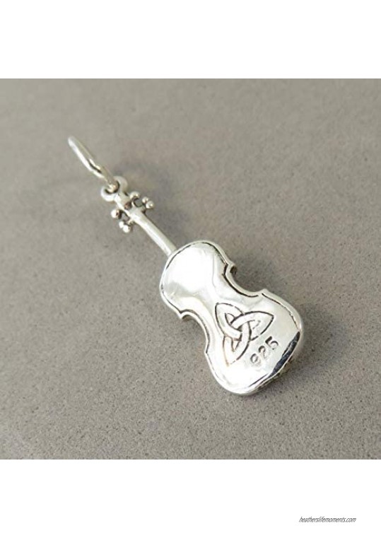 925 Sterling Silver IRISH FIDDLE 3-D Charm Pendant Celtic Symbol Violin Music String Instrument Symphony Orchestra New .925 Bracelet Charm mc36