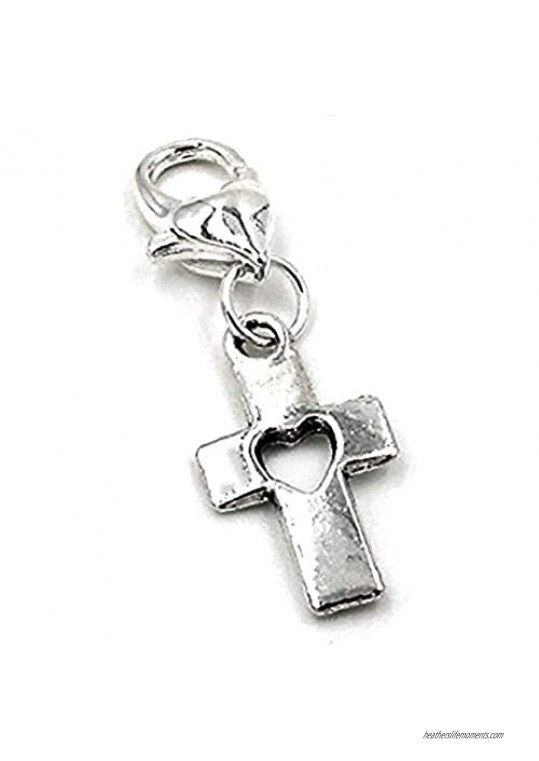 Best Wing Jewelry Clip-on Cross/w Heart Tiny Dangle Charm for Bracelet Bangle or Necklace