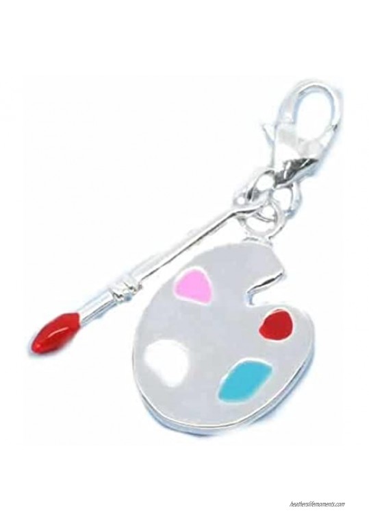 Clip on Paint Pallet and Brush Charm for European Jewelry w/Lobster Clasp