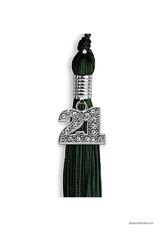 Endea Graduation Mixed Double Color Tassel with Silver Bling Charm (Black/Hunter Green 2021)