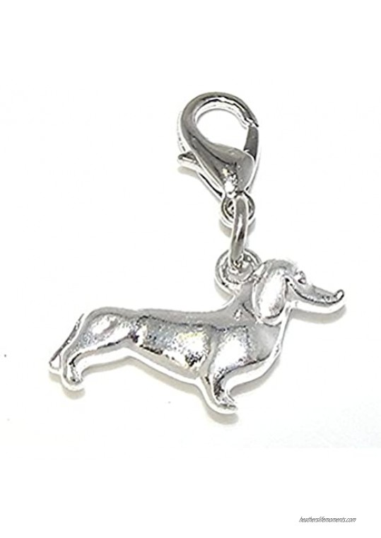 GemStorm Silver Plated Dangling Dachshund Clip On Lobster Clasp Charm