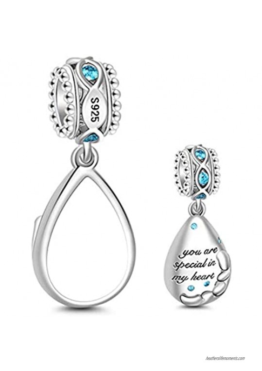 Gnoce Teardrop Shape Photo Custom Charm with Engraving WordsYou Are Special In My Heart Sterling Silver Personalized Picture Charm Pendant fit All Bracelets Necklaces (1Custom Charm)