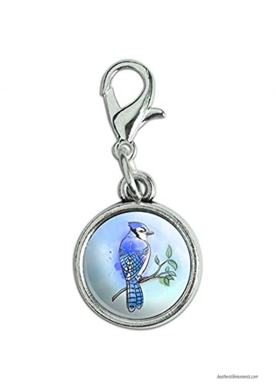 GRAPHICS & MORE Blue Jay Watercolor Northeastern Bird Antiqued Bracelet Pendant Zipper Pull Charm with Lobster Clasp