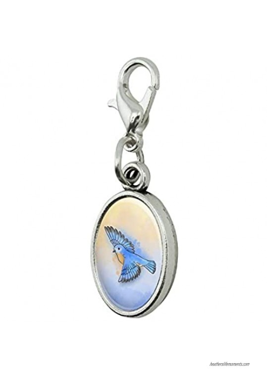 GRAPHICS & MORE Eastern Bluebird Watercolor Northeastern Bird Antiqued Bracelet Pendant Zipper Pull Oval Charm with Lobster Clasp