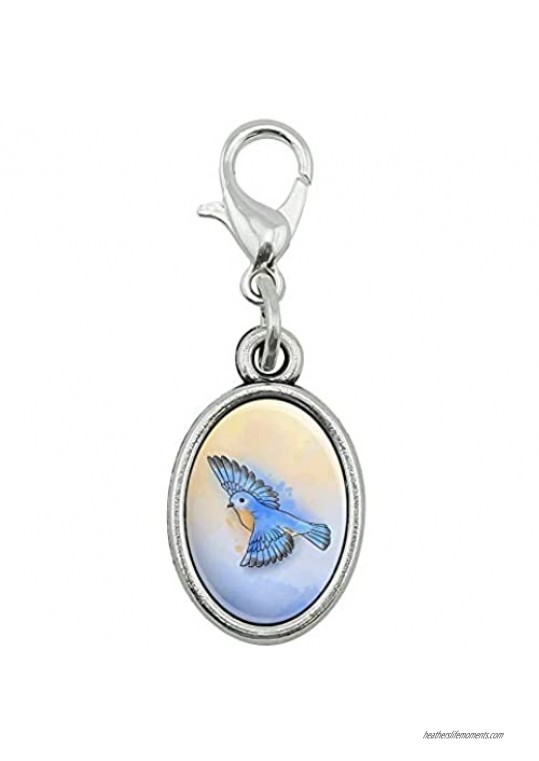 GRAPHICS & MORE Eastern Bluebird Watercolor Northeastern Bird Antiqued Bracelet Pendant Zipper Pull Oval Charm with Lobster Clasp