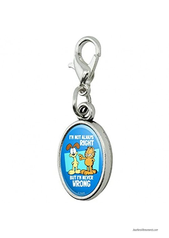 GRAPHICS & MORE Garfield and Odie I'm Never Wrong Antiqued Bracelet Pendant Zipper Pull Oval Charm with Lobster Clasp