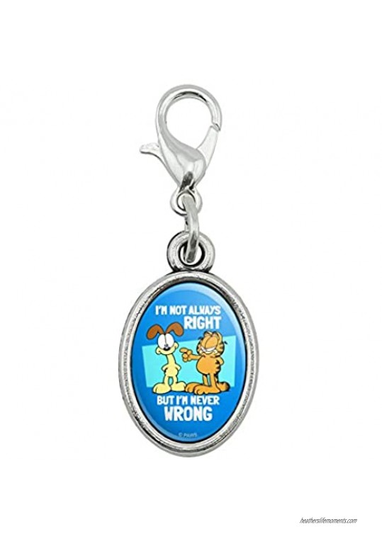 GRAPHICS & MORE Garfield and Odie I'm Never Wrong Antiqued Bracelet Pendant Zipper Pull Oval Charm with Lobster Clasp