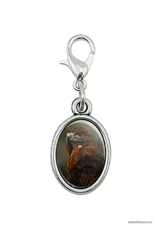 GRAPHICS & MORE Red-Tailed Hawk Raptor Portrait Antiqued Bracelet Pendant Zipper Pull Oval Charm with Lobster Clasp