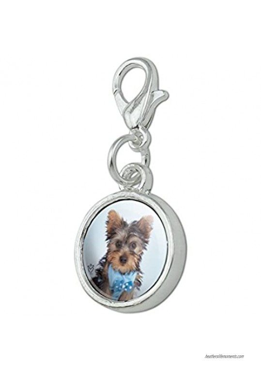 GRAPHICS & MORE Yorkie Yorkshire Terrier Puppy Dog Blue Bow Tie Antiqued Bracelet Pendant Zipper Pull Charm with Lobster Clasp