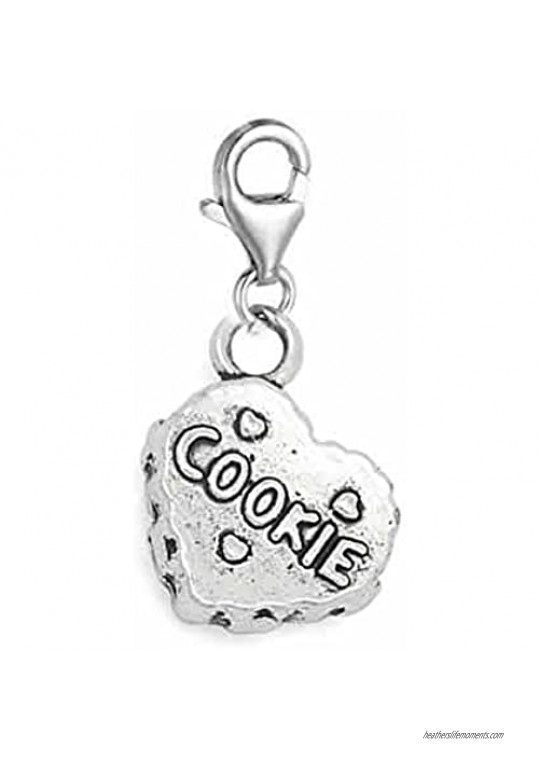 Love Heart Cookie Clip on for Bracelet Charm Pendant for European Charm Jewelry w/Lobster Clasp