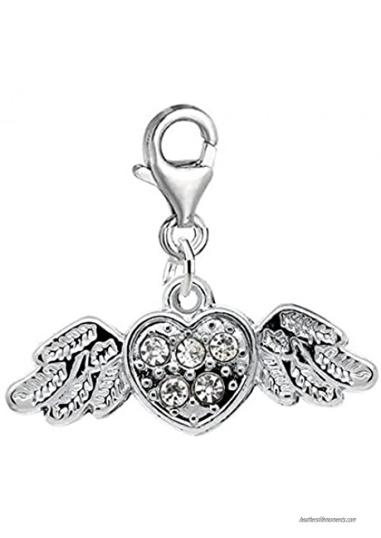 Sexy Sparkles Angel Heart Wings Clip on Charm Jewelry with Lobster Clasp