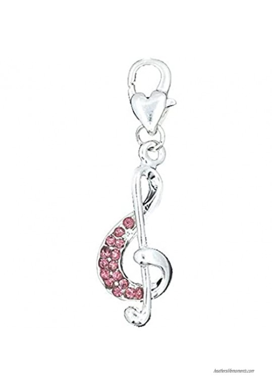 Sexy Sparkles Pink Music Note Charm for European Jewelry with Lobster Clasp