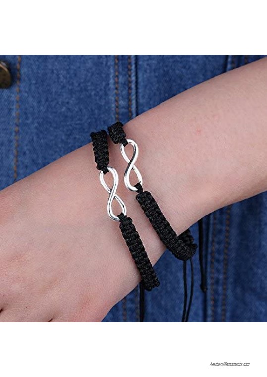 2Pcs Infinity Distance Couple Braided Handcrafted Luck Bracelet Bangle Adjustable Rope His and Hers Wristband Wrist Jewelry