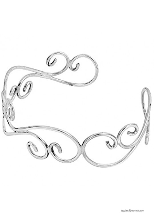 AeraVida Elegant Open Swirl .925 Sterling Silver Cuff Bracelet