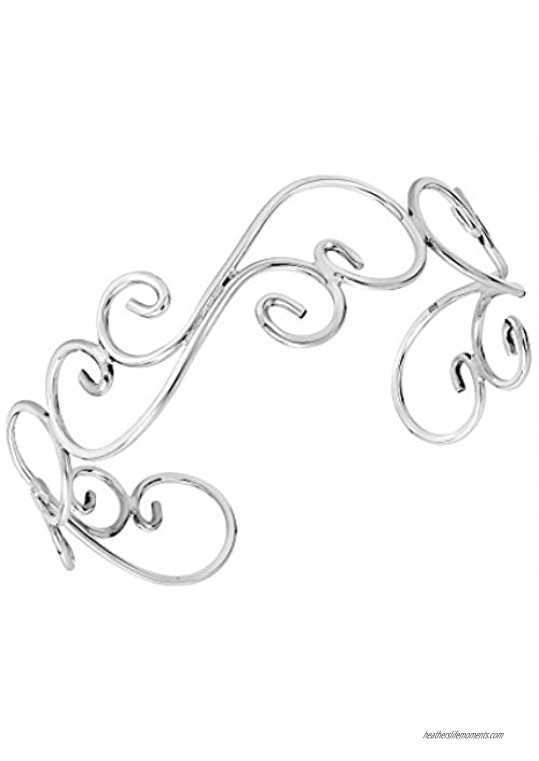 AeraVida Elegant Open Swirl .925 Sterling Silver Cuff Bracelet