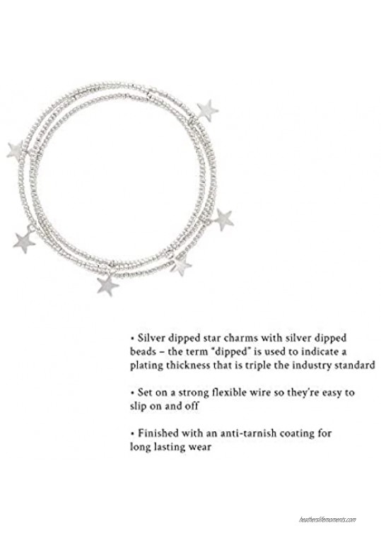 And Lovely 14K Gold or Silver Plated Star Charm Cuff Bracelet - Beaded Bangle Bracelets - Set of Three