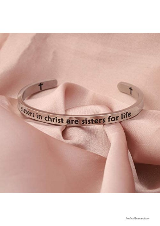 BAUNA Sister in Christ Gifts Sisters in Christ are Sisters for Life Cuff Bangle Cross Bracelet Christian Bible Verse Jewelry Gift