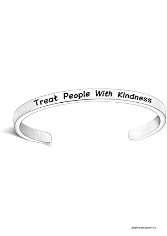 BLEOUK Inspiration Gift Encouragement Thinking Engraved Cuff Bracelets Gift for Women Girl Treat People with Kindness Bracelets